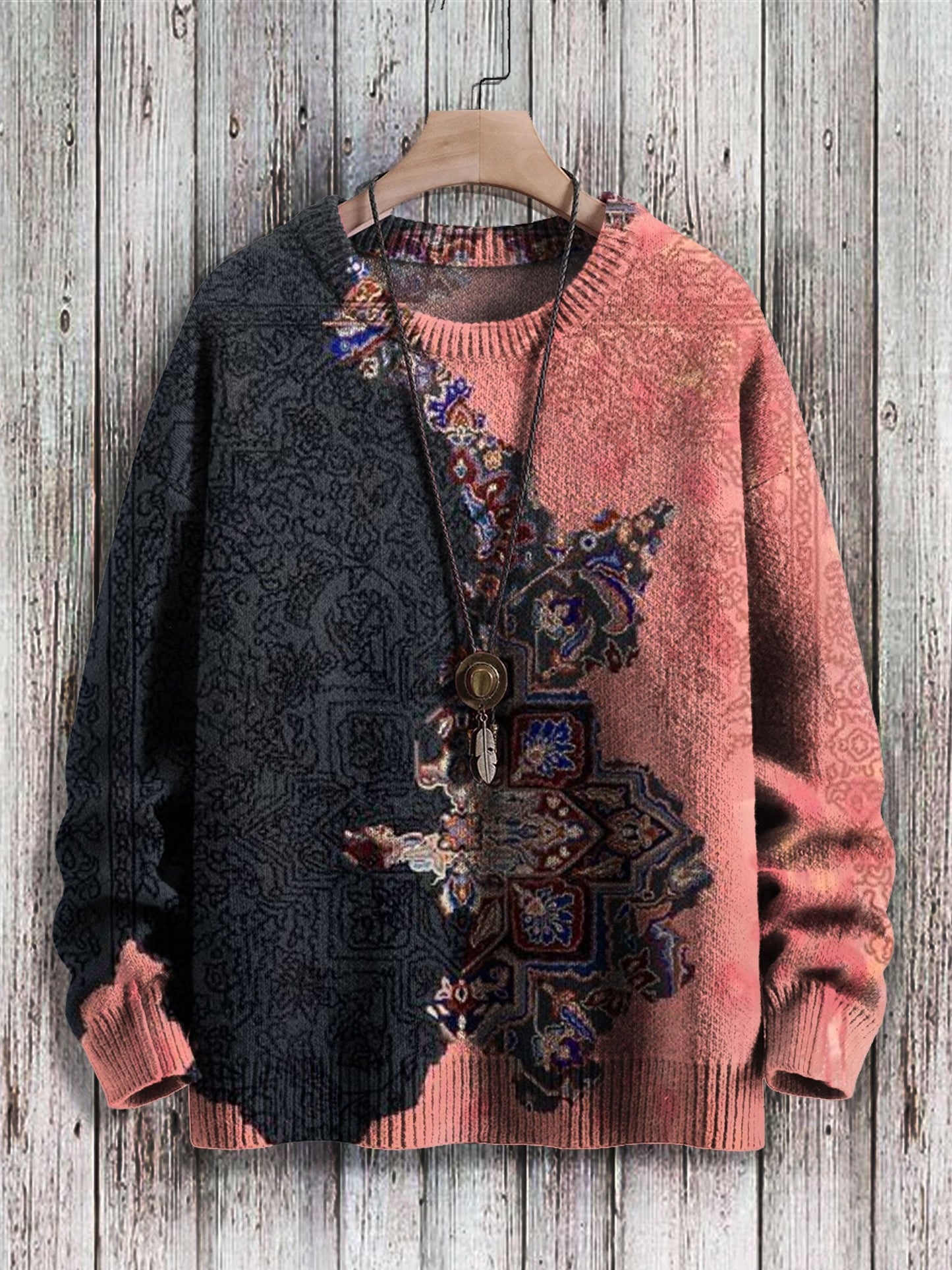 Retro Art Print Knit Pullover Sweater