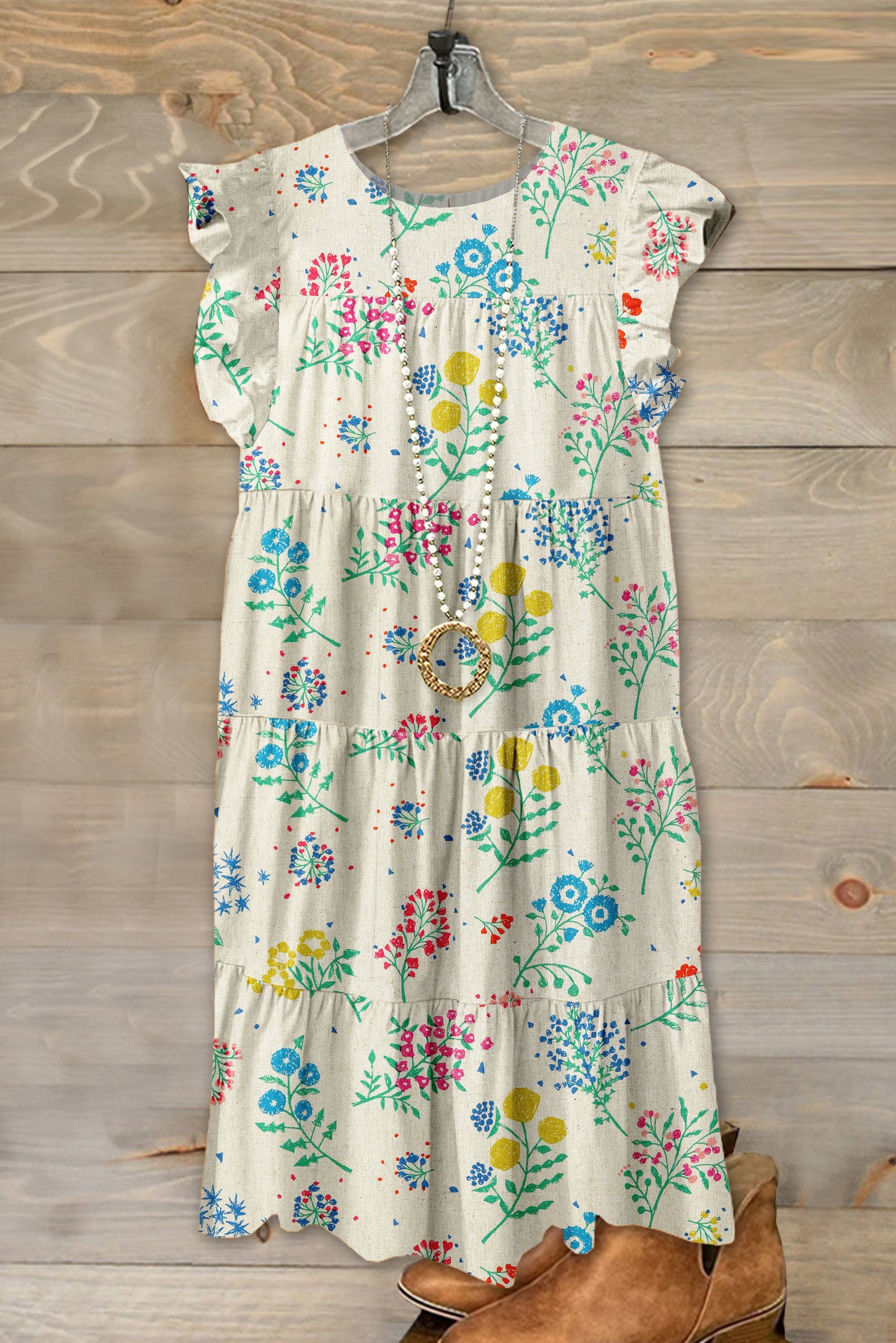 Retro Floral Print Ruffled Dress