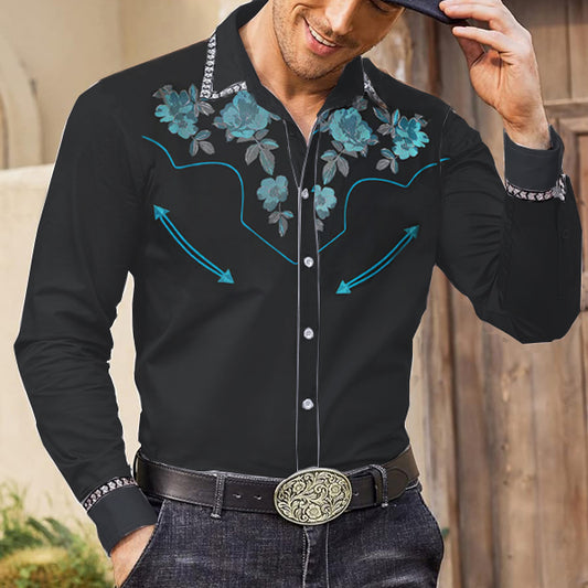 Men's Vintage Floral Western Cowboy Shirt