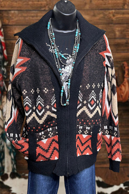 Vintage Aztec Zip Up Sweater