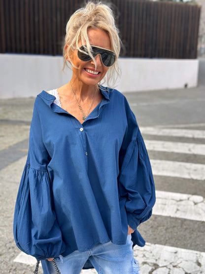 Asymmetrical Oversized Navy Shirt