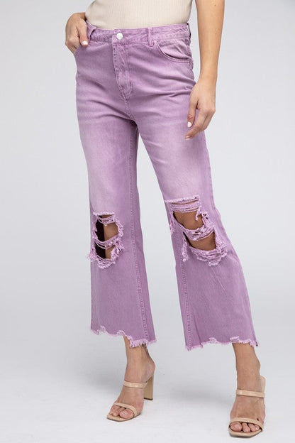 Distressed Vintage Washed Wide Leg Pants choice of colors