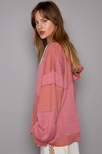 POL Balloon Sleeve Cut Sew Sweater Knit Top in Mauve