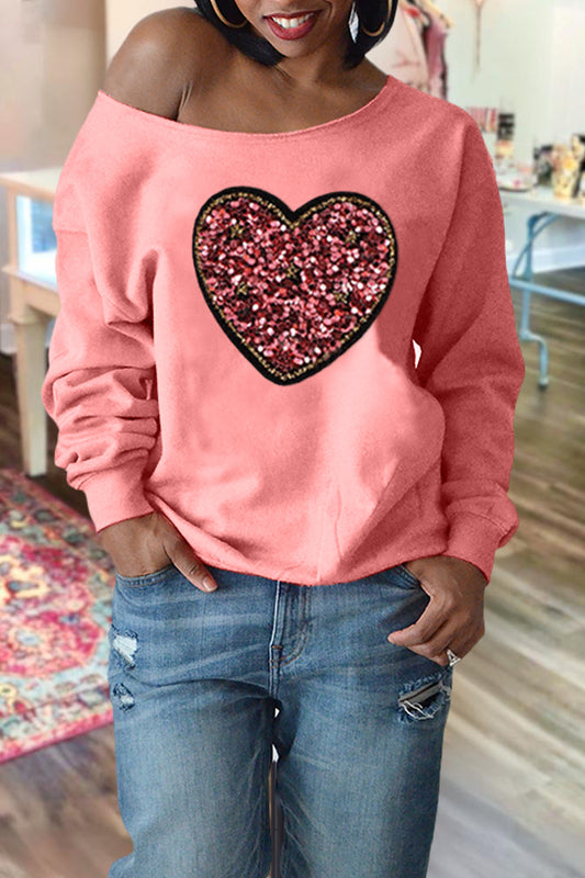 Casual Contrast Heart Valentine's Day Sweatshirt