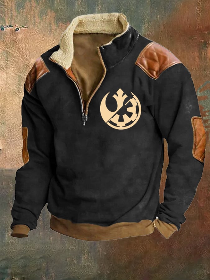 Men's Fleece Vintage Western Zip Stand Collar Sweatshirt