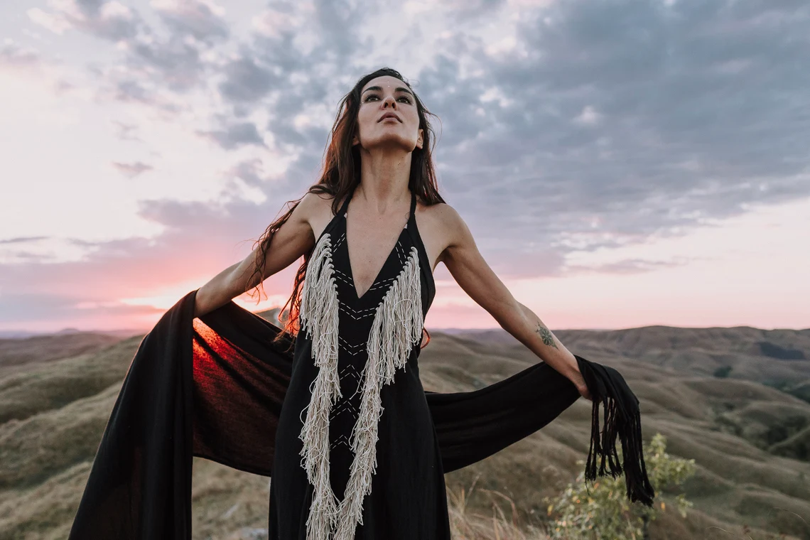 Black Goddess Dress • Tribal Bridesmaid Dress • Tassels Embroidered Dress • Boho Native Dress • Boho Fringed Dress • Tropical Wedding Dress