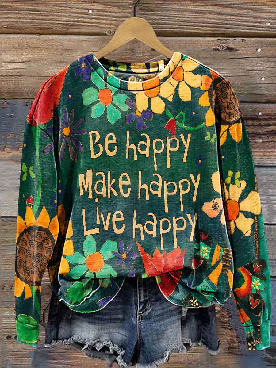 Happy Flower Art Print Casual Sweatshirt