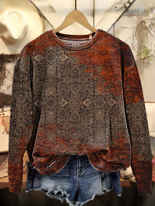 Retro Ethnic Pattern Casual Sweatshirt