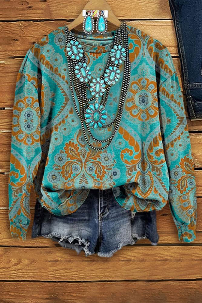 Vintage Print Casual  Sweatshirt