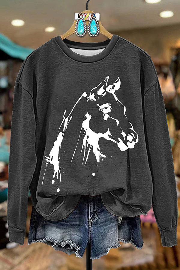 Western Horse Print Sweatshirt