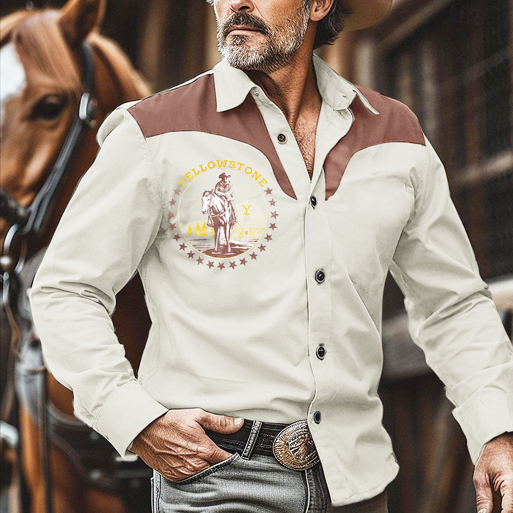 Men's Western Nomad Yellowstone Print Long Sleeve Shirt