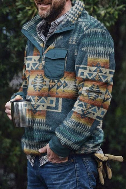 Men's Vintage Western Aztec Pattern Fleece Pullover