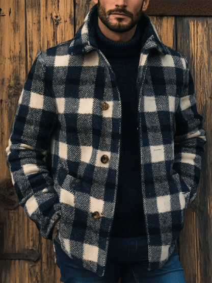 Men's Retro Outdoor Plaid Woolen Coats