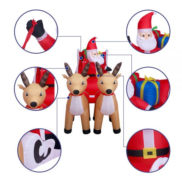 Christmas-8 ft l pre lit built in led santa claus on sledge with 2 reindeer christmas inflatable