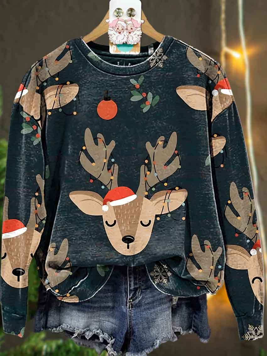 Christmas Santa hat Reindeer Casual  Sweatshirt