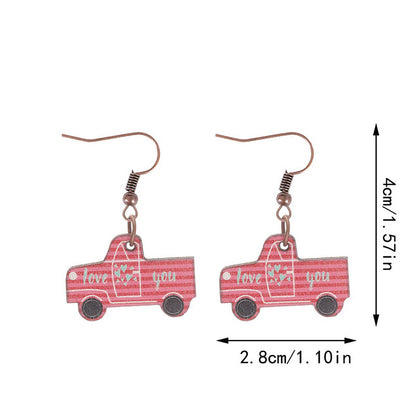 Valentine's Day Love Letters Car Shaped Wooden Earrings