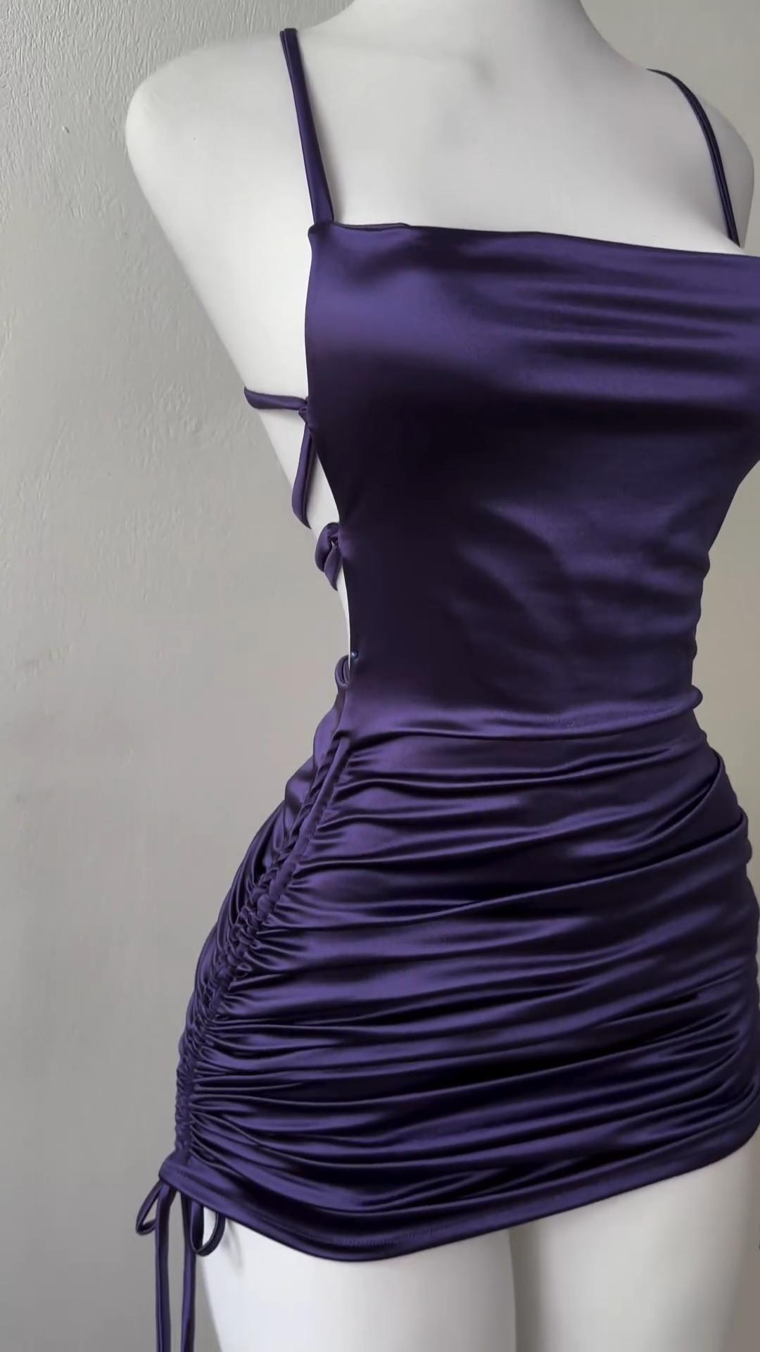 Purple Suspender Tight Backless Strappy Dress