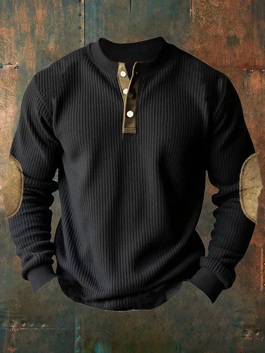 Men's Casual Retro Elbow Patch Stripes Pullover