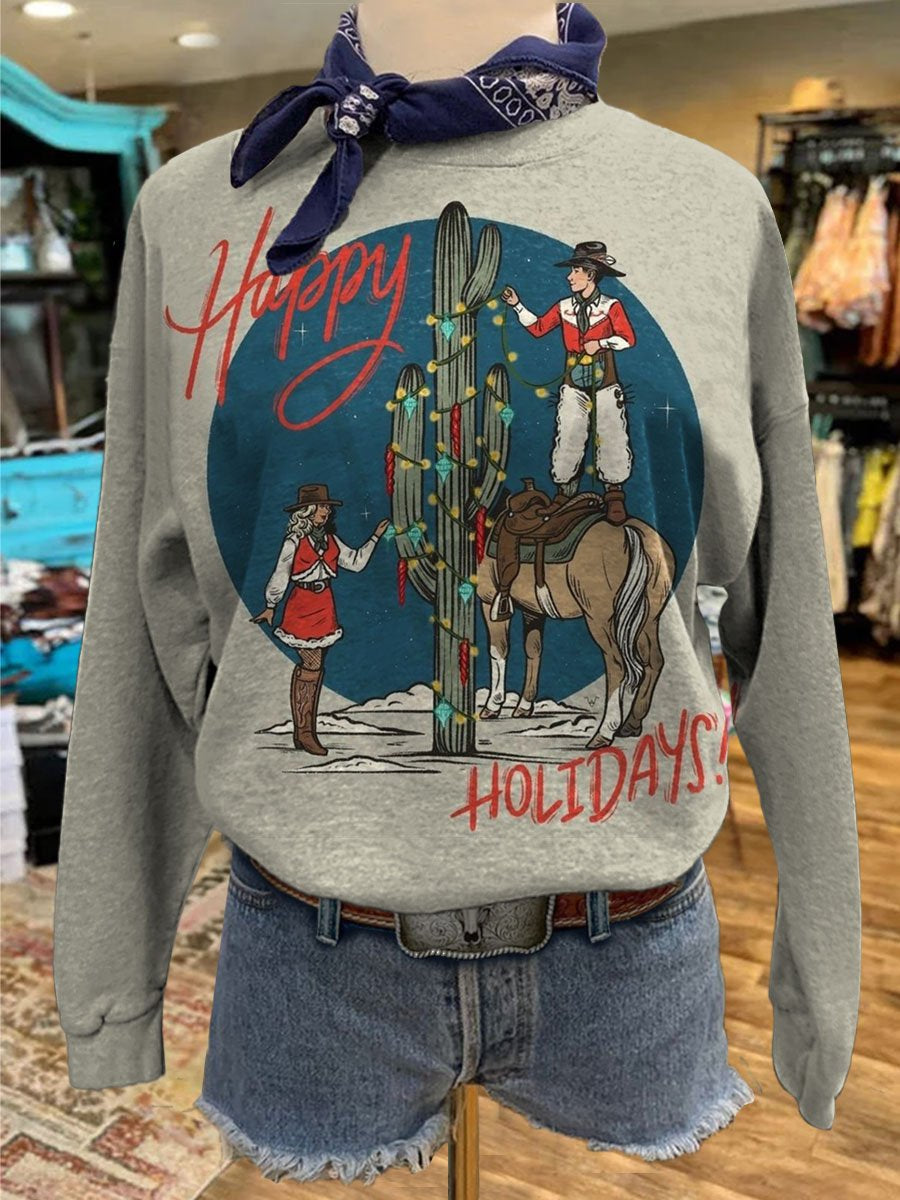 Western Christmas Print Casual Sweatshirt