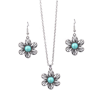 Women's Bohemian Flower Hollow Necklace Earring Set