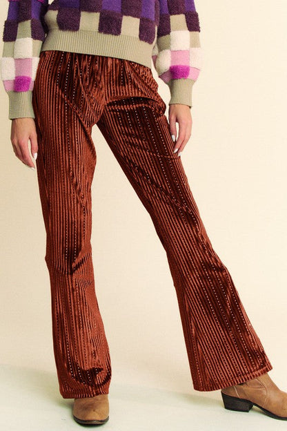 Velvet Ribbed Elastic Waist Knit Flare Pants