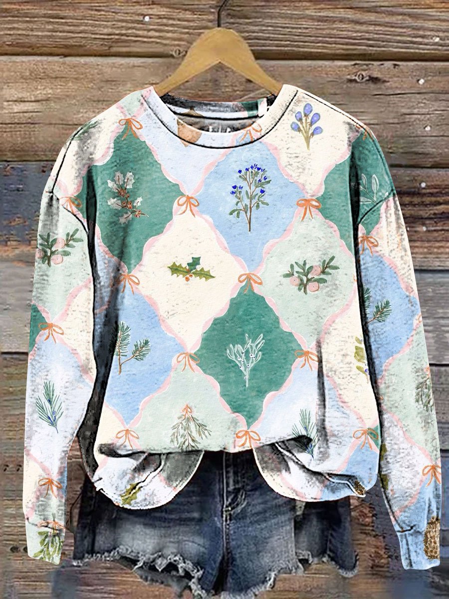 Colorblock Floral Art Print Casual Sweatshirt