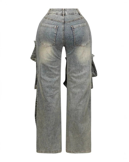 Detachable Concealed Buttoned Irregular Jeans