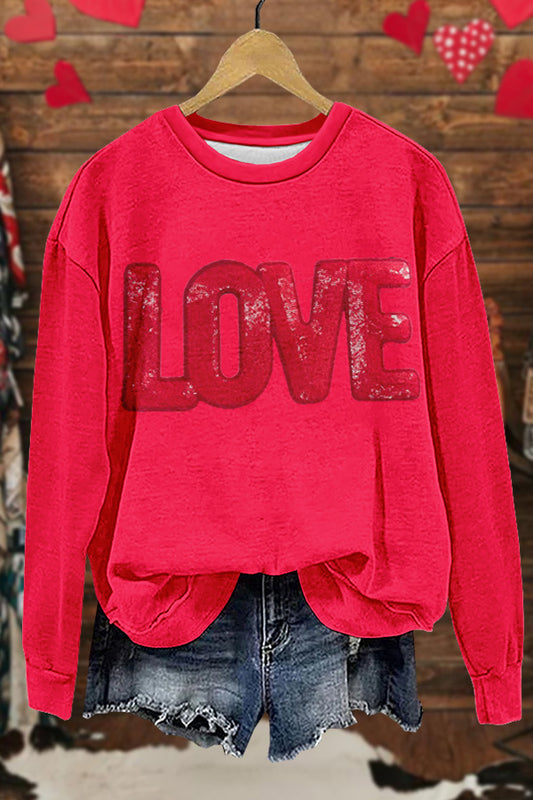 Shiny Valentine's Day Print Sweatshirt