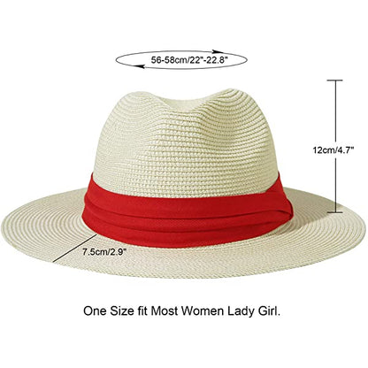 Wide Brim Straw Panama Roll up Hat Belt Buckle Fedora Beach Sun Hat