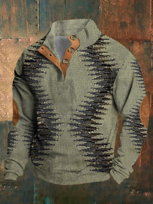 Men's Vintage Print Button Casual Long Sleeve Sweatshirt