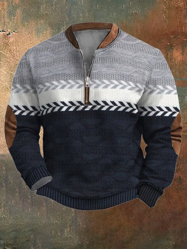 Men's Vintage Printed Casual Zipper Sweatshirt