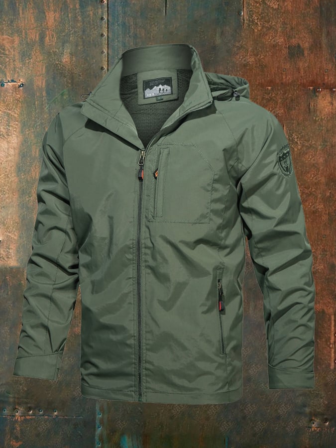 Men's Solid Color Hooded Jacket