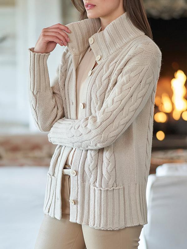 Women's Knitted Stand Collar Long Sleeve Casual Jacket