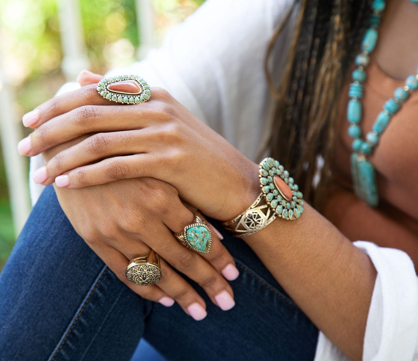 Sedona Turquoise Goldstone Statement Cuff Bracelet