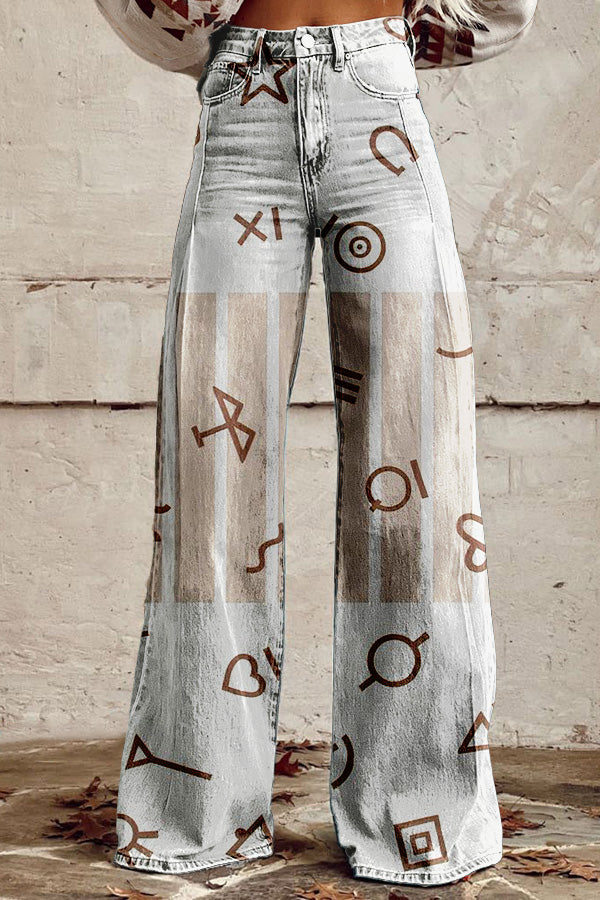 Western Brand Printed Wide Leg Pants