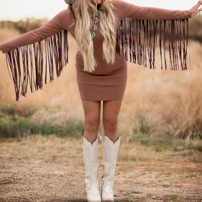 Romantic Fringed Long Sleeve Dress