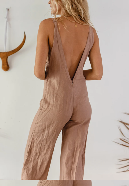 Pink Linen Jumpsuit ∆ Boho Women's ∆ Tasseled Bohemian Cargo Pants ∆ Women's Linen Jumpsuit ∆ Maxi Jumpsuit Comfortable Lounge Wear