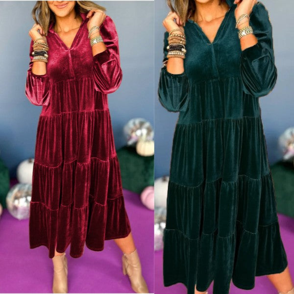 2024 New Sale 🎁🎄V Neck Velvet Dress