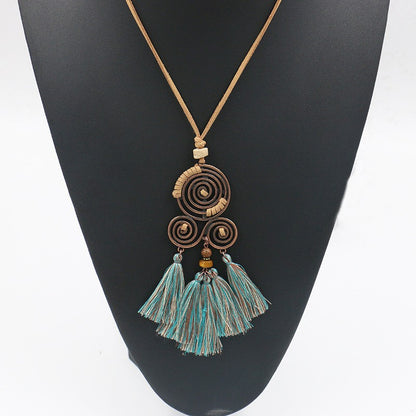 Women's Bohemian Tassel Flower Pendant Necklace