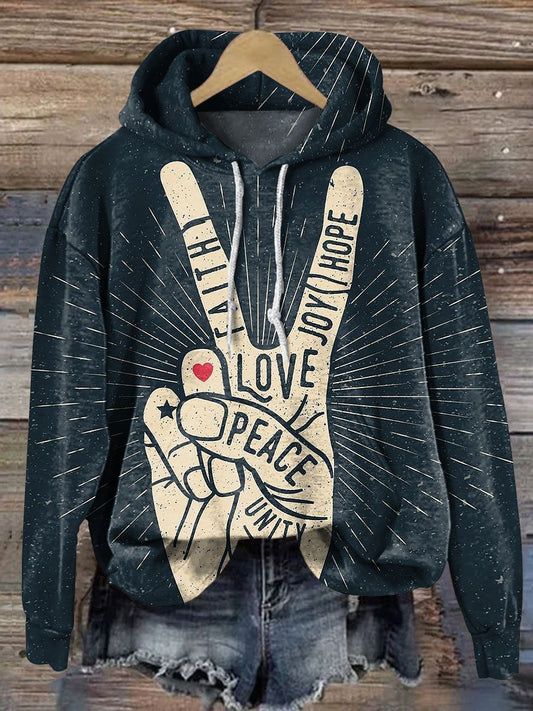 Peace Love Hand Gesture Art Casual Hoodie Sweatshirt