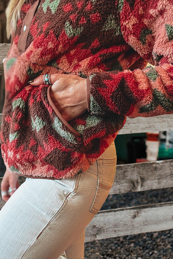 Retro Western Aztec Printed Fleece Sweatshirt