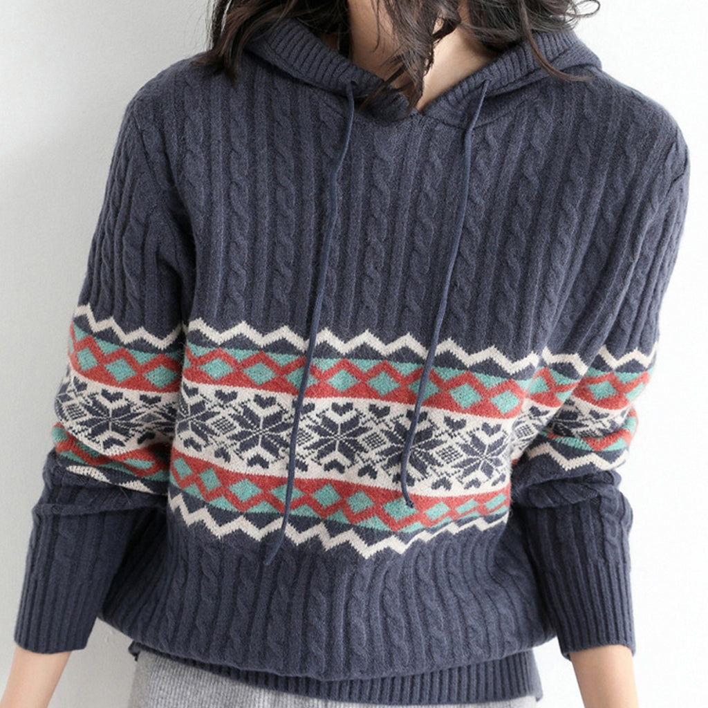 Retro Outerwear Hooded Sweater Women's Loose Ethnic Style