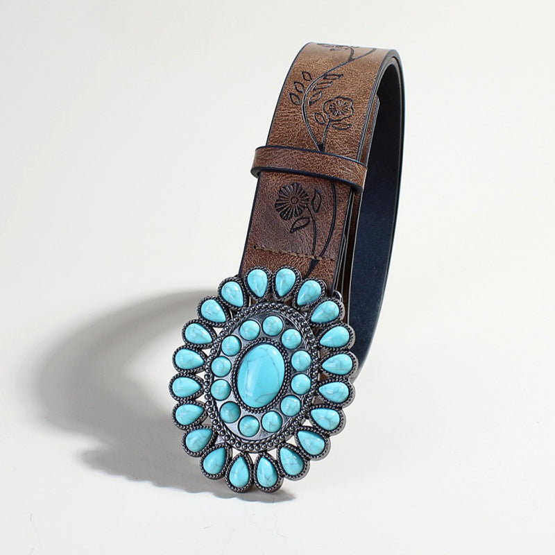 Trendy Rose Pattern Turquoise Bead Belt