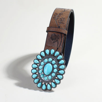 Trendy Rose Pattern Turquoise Bead Belt