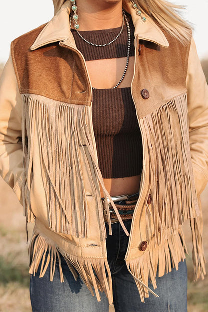 Cow Print Fringed Jacket