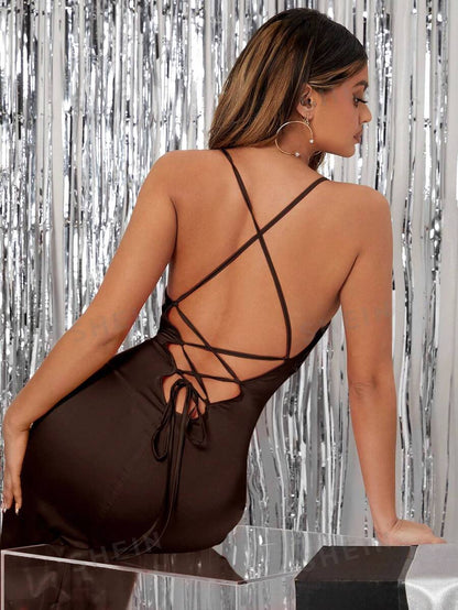 Crisscross Back High Split Dress