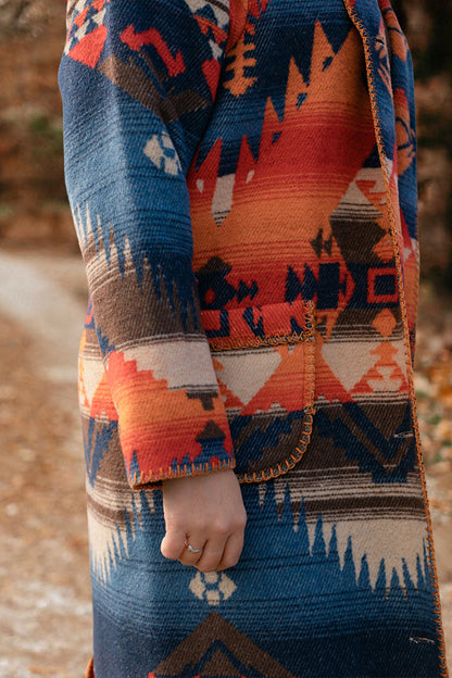 Aztec Printed Lapel Long Jacket