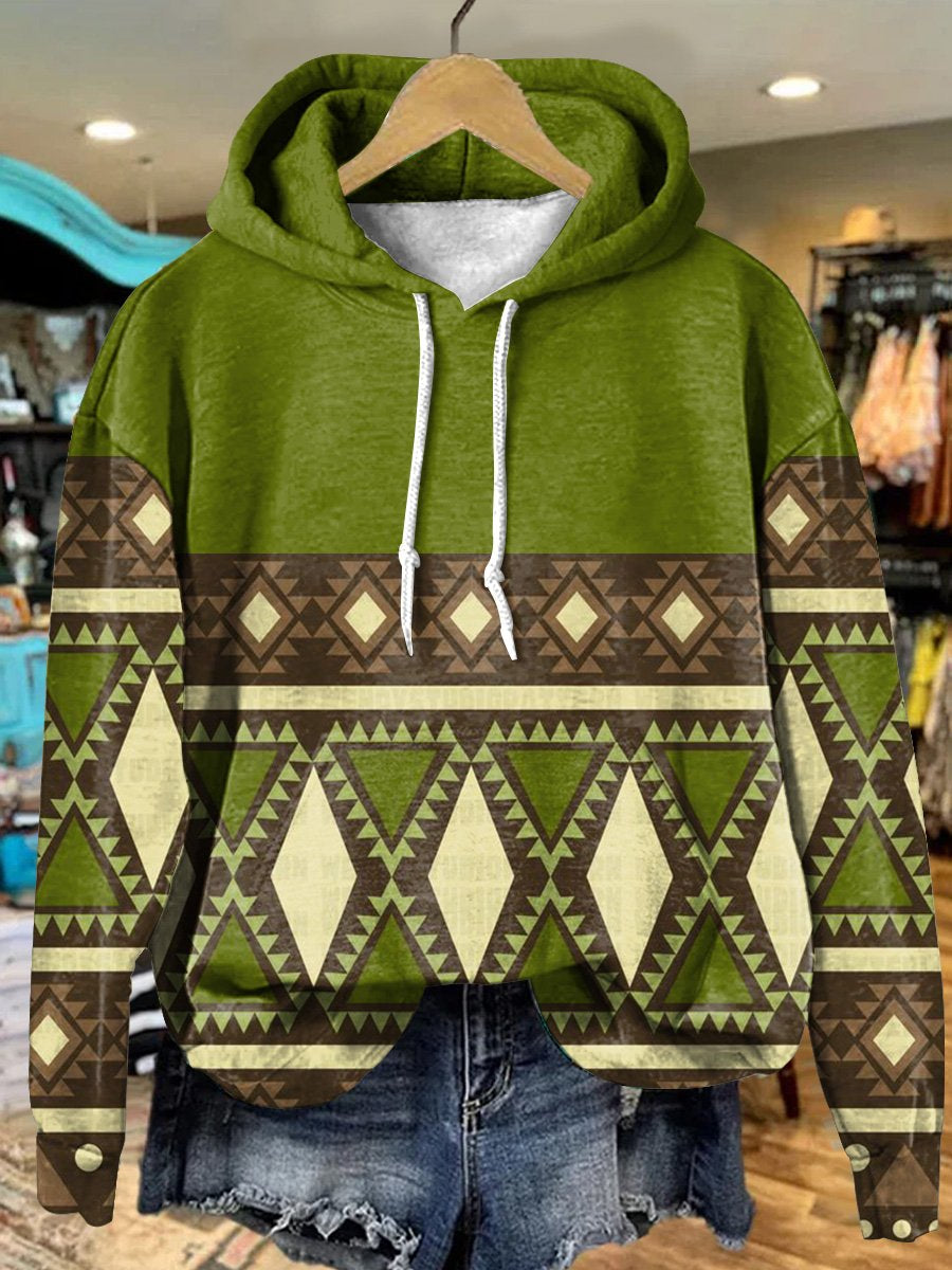 Retro Green Rhombus Art Print Casual Hoodie Sweatshirt