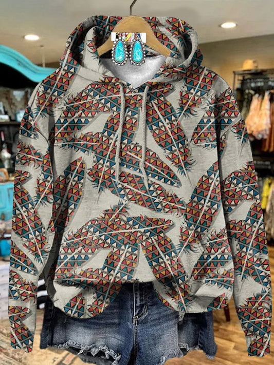 Retro Geometric Pattern Feathers Art Print Casual Hoodie Sweatshirt