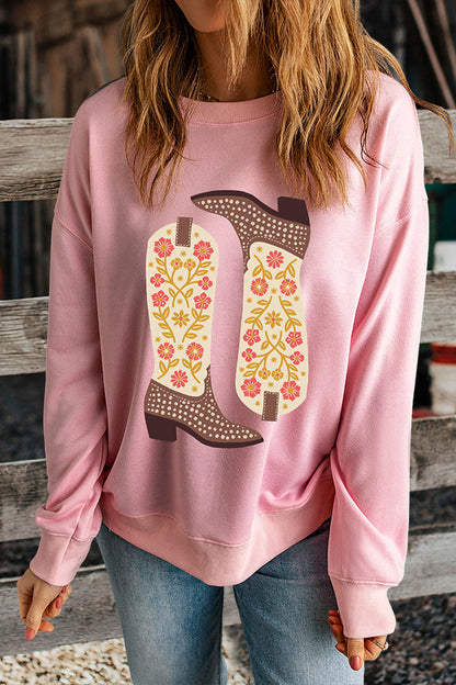 Boots Print Pullover Sweatshirt